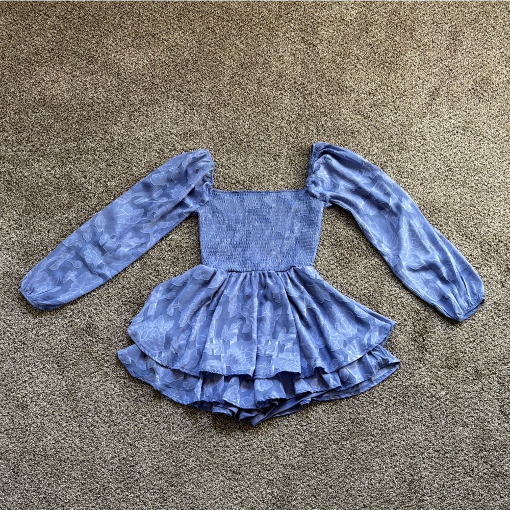 Blue Off-Shoulder Top with Long Sleeves
